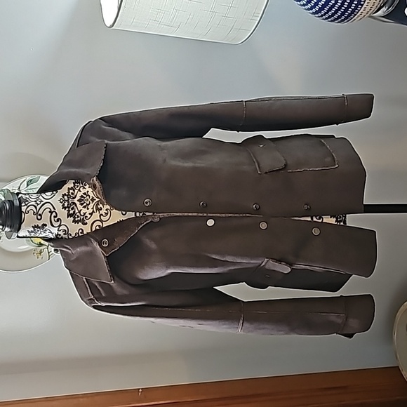 Cabi suede feel chocolate brown fur lined jacket sz large - Picture 4 of 9